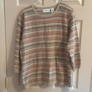 Alfred Dunner Cream Sweater with Pink & Tan Stripe Pattern